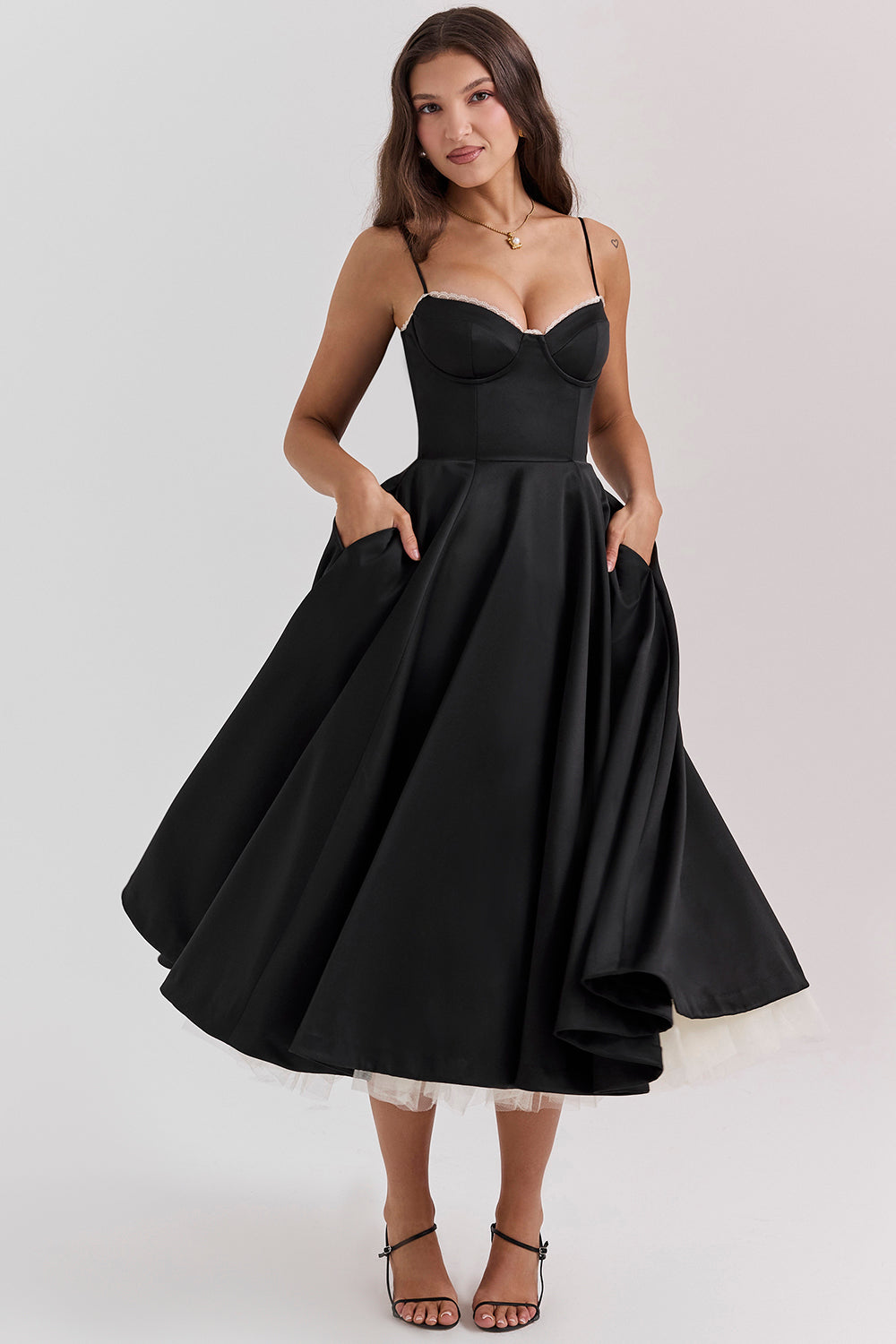 Kurzes, ärmelloses Emma-Midikleid im Korsett-Stil