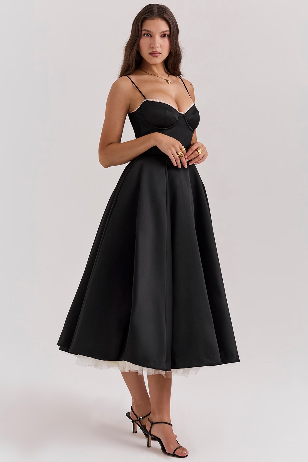 Elegantes Damenkleid Midi Korsett Oberteil Rock
