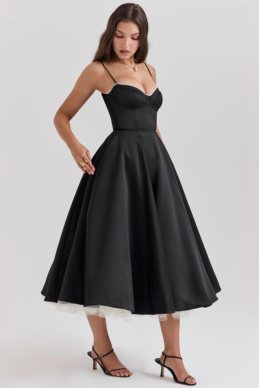 Elegantes Damenkleid Midi Korsett Oberteil Rock