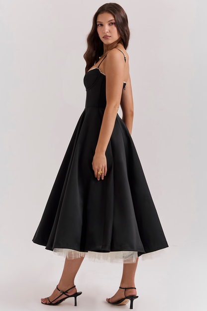 Elegantes Damenkleid Midi Korsett Oberteil Rock
