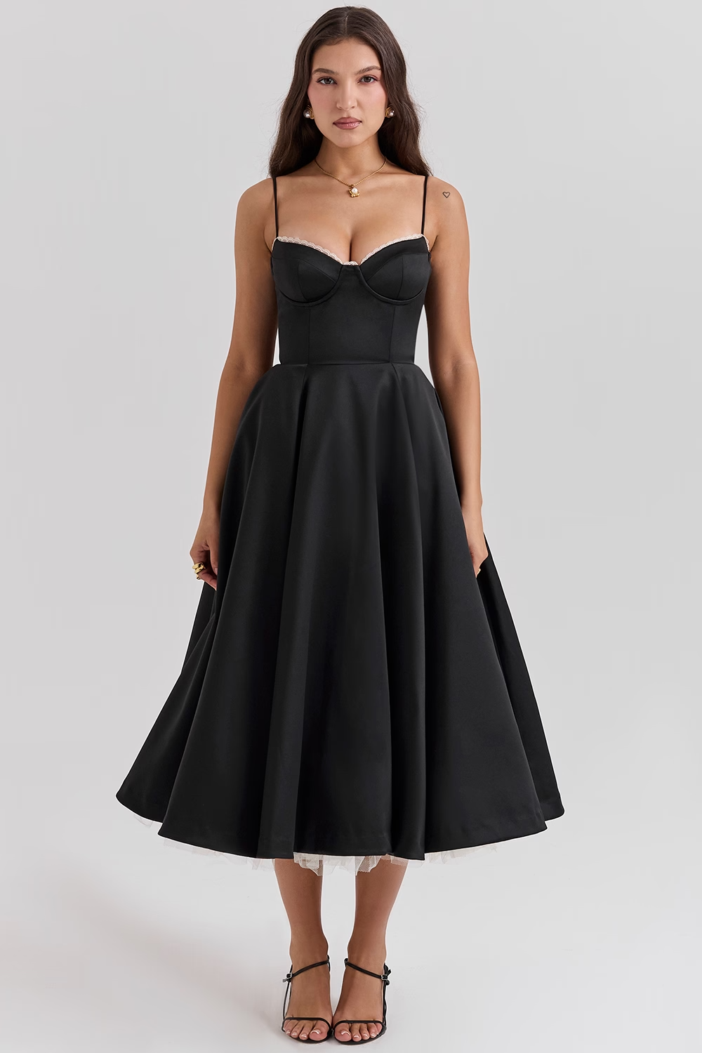 Elegantes Damenkleid Midi Korsett Oberteil Rock