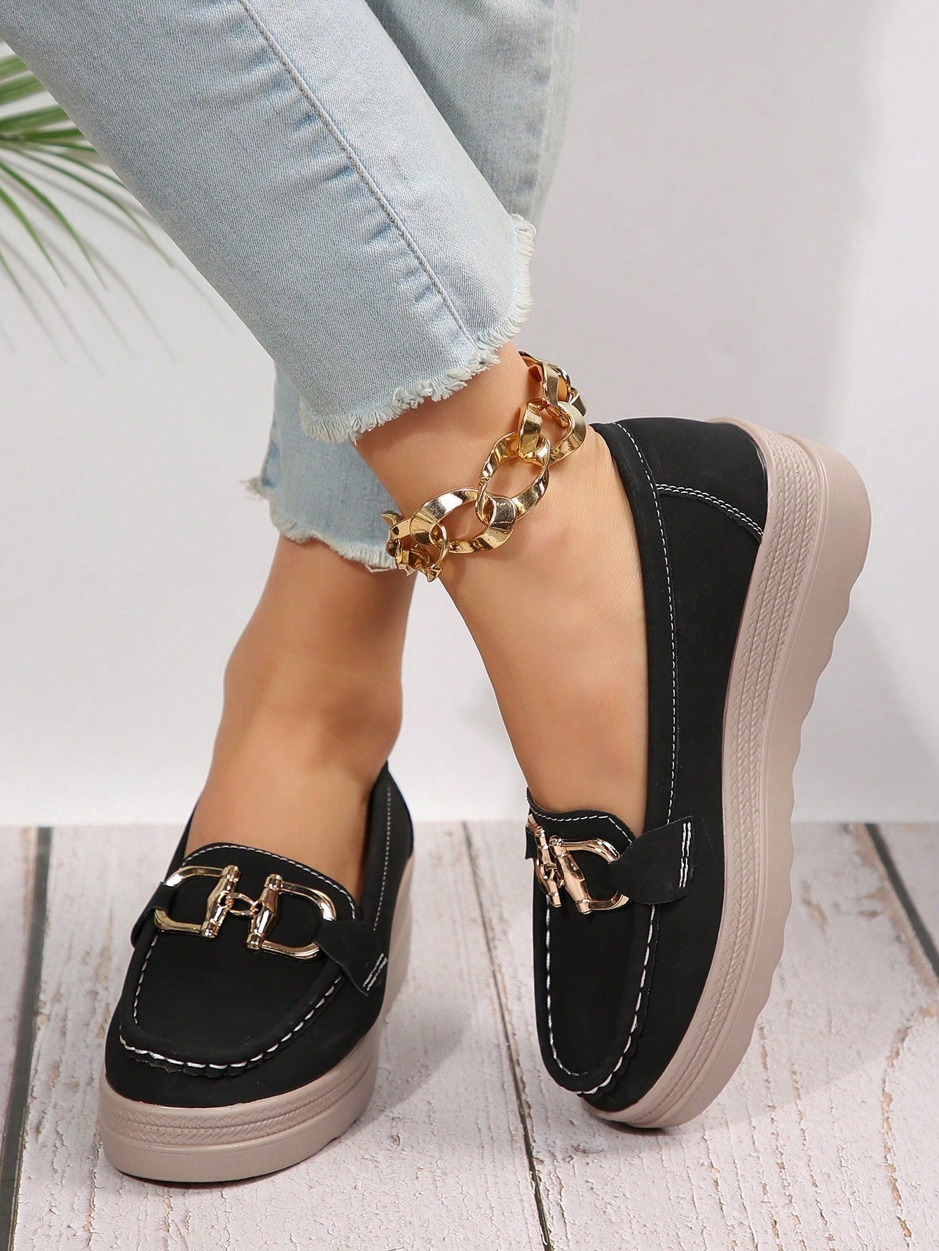Damen Loafers Elegant Metallbesatz Bequem