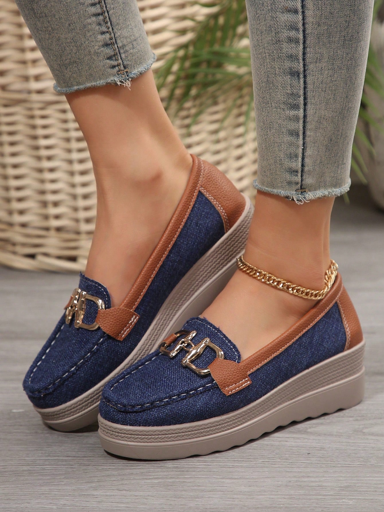 Damen Loafers Elegant Metallbesatz Bequem