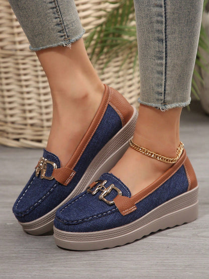Damen Loafers Elegant Metallbesatz Bequem