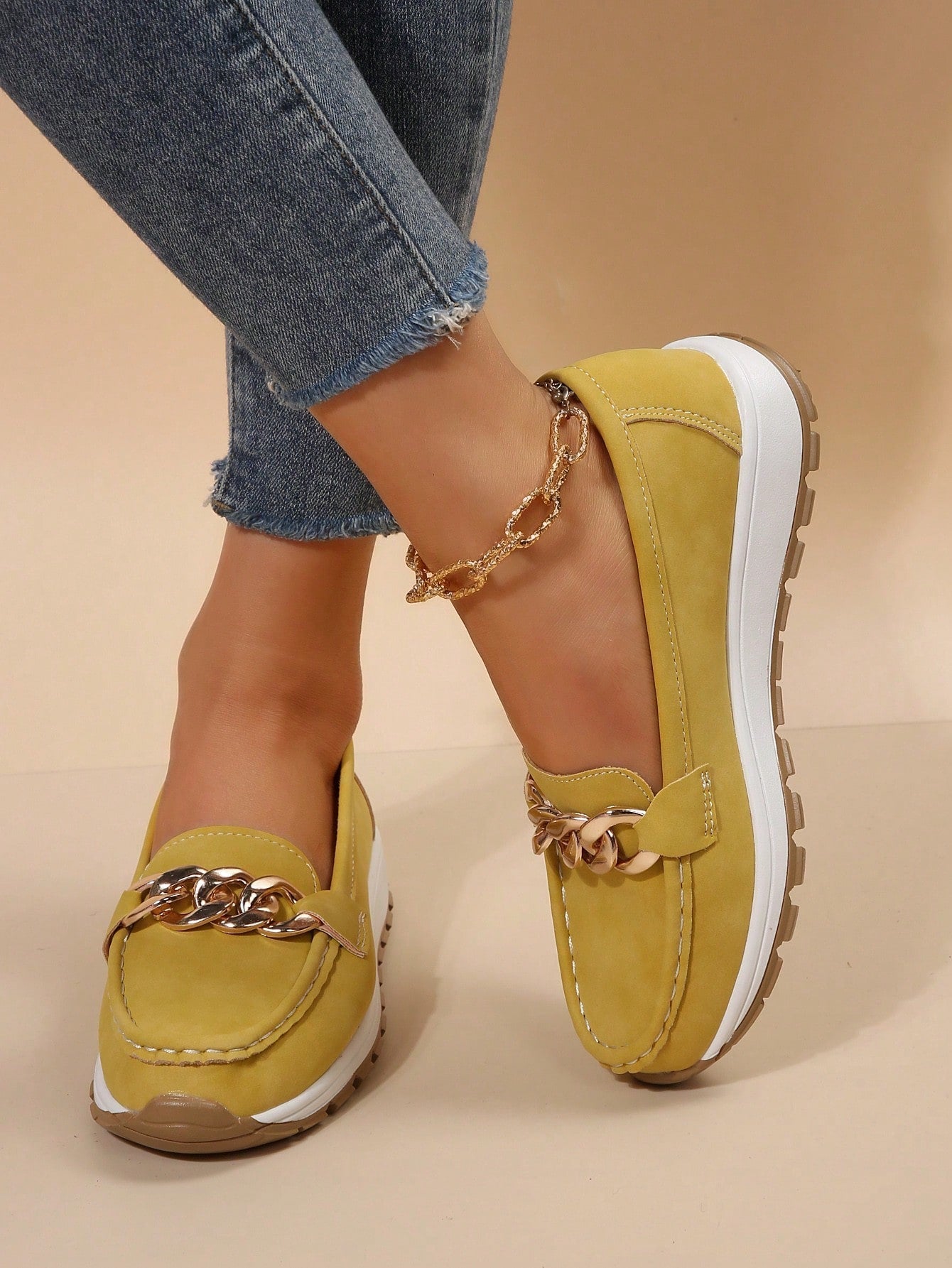 Damen Loafers Elegant Metallbesatz Bequem