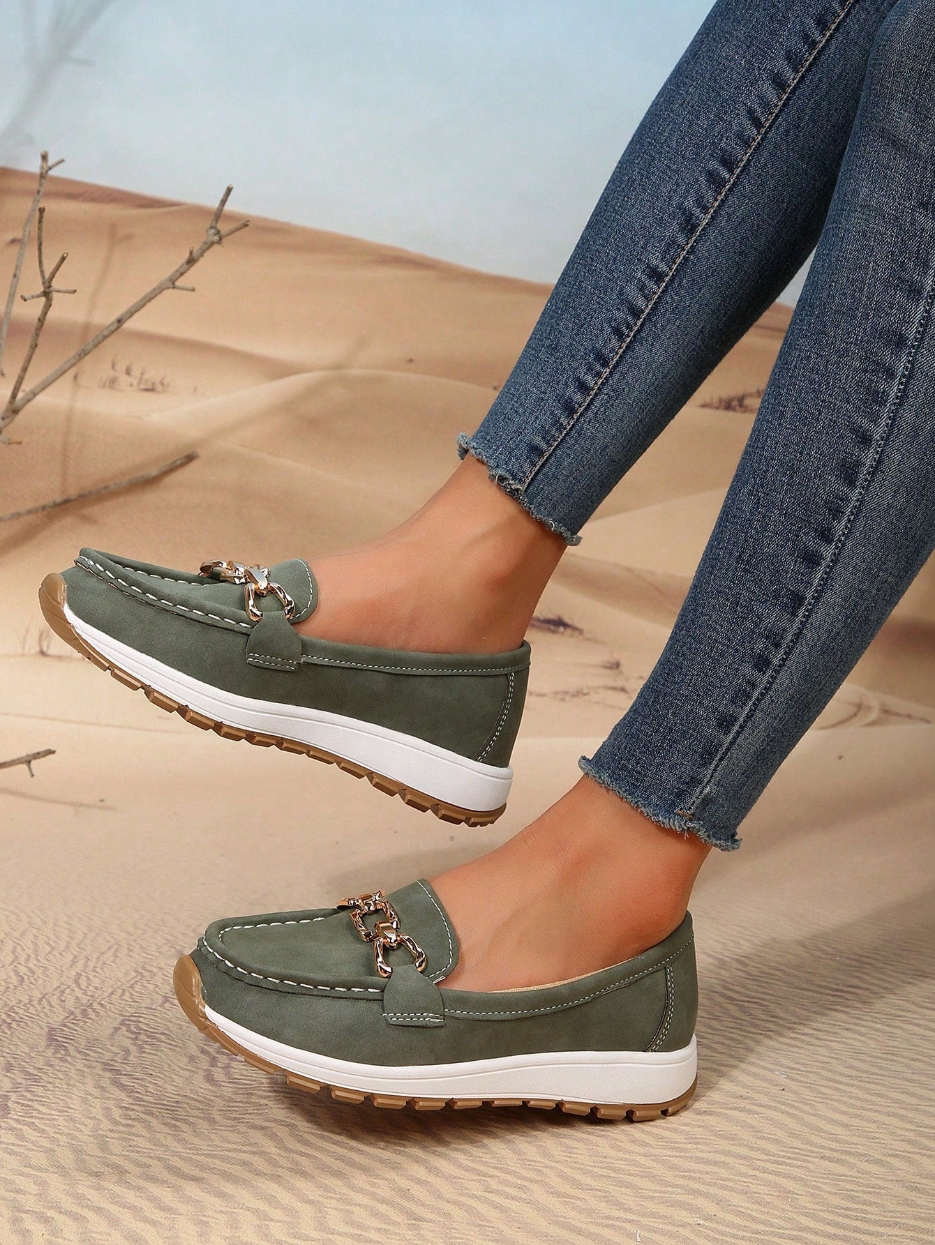 Damen Loafers Elegant Metallbesatz Bequem