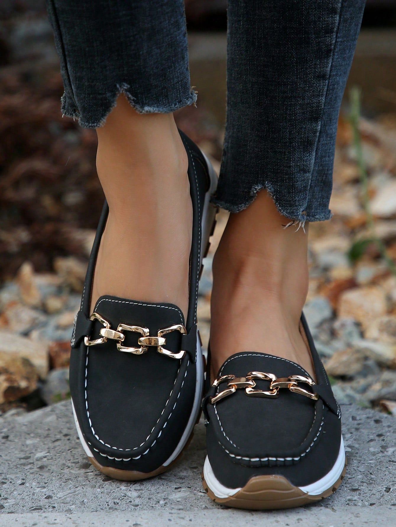 Damen Loafers Elegant Metallbesatz Bequem