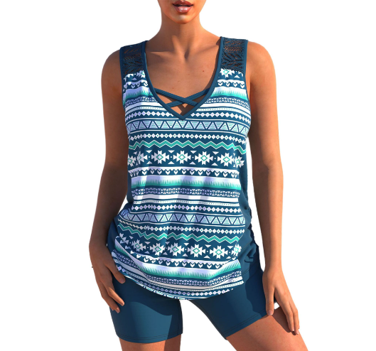 Tankini-Set Sommer Tankini mit V-Ausschnitt Geometrisch