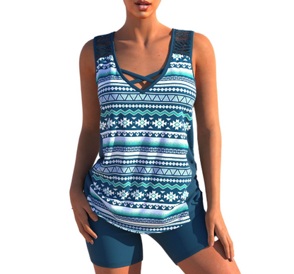 Tankini-Set Sommer Tankini mit V-Ausschnitt Geometrisch