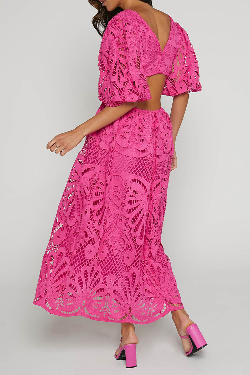 Sexy Spitze A-Linie Kleid mit V-Ausschnitt