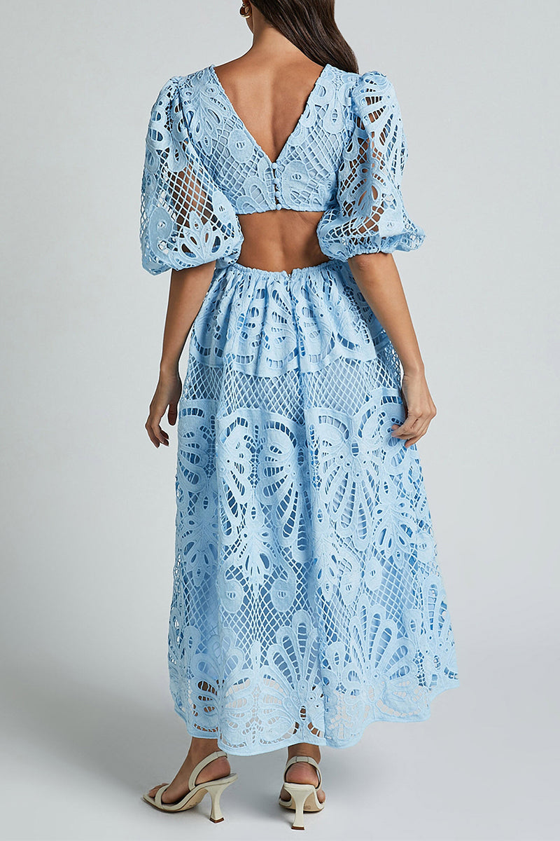 Sexy Spitze A-Linie Kleid mit V-Ausschnitt