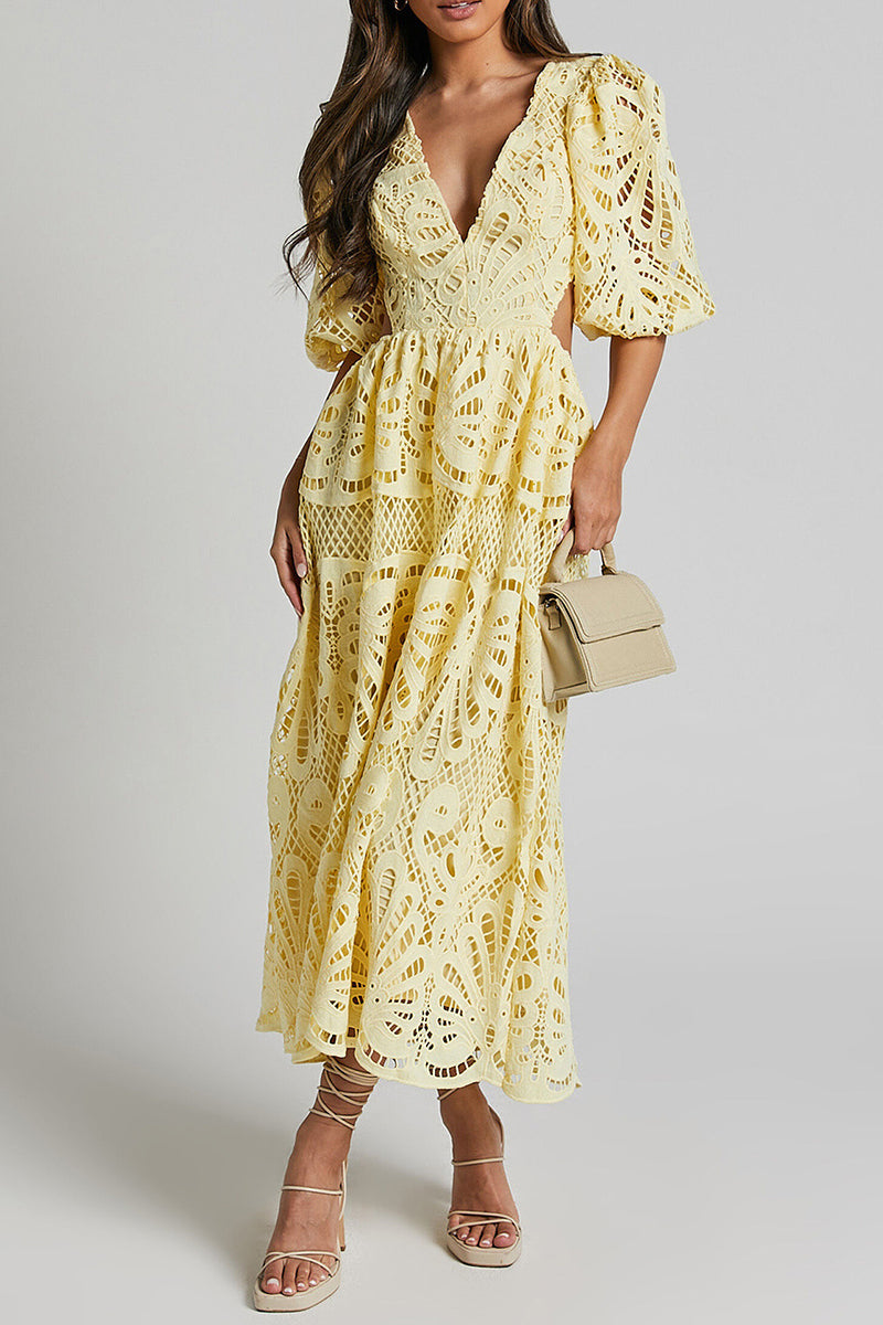 Sexy Spitze A-Linie Kleid mit V-Ausschnitt