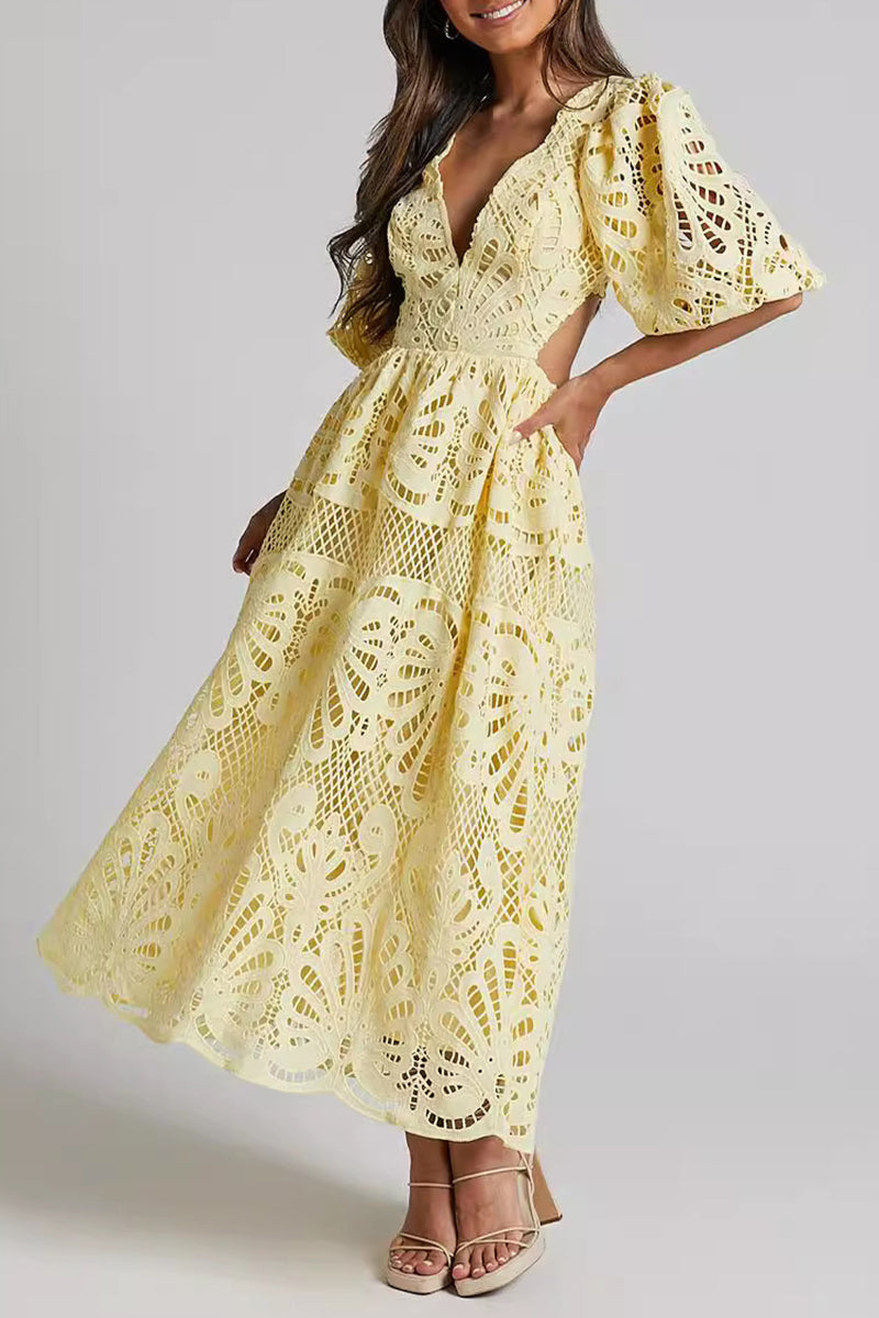 Sexy Spitze A-Linie Kleid mit V-Ausschnitt