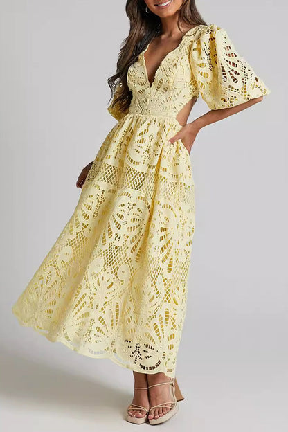 Sexy Spitze A-Linie Kleid mit V-Ausschnitt