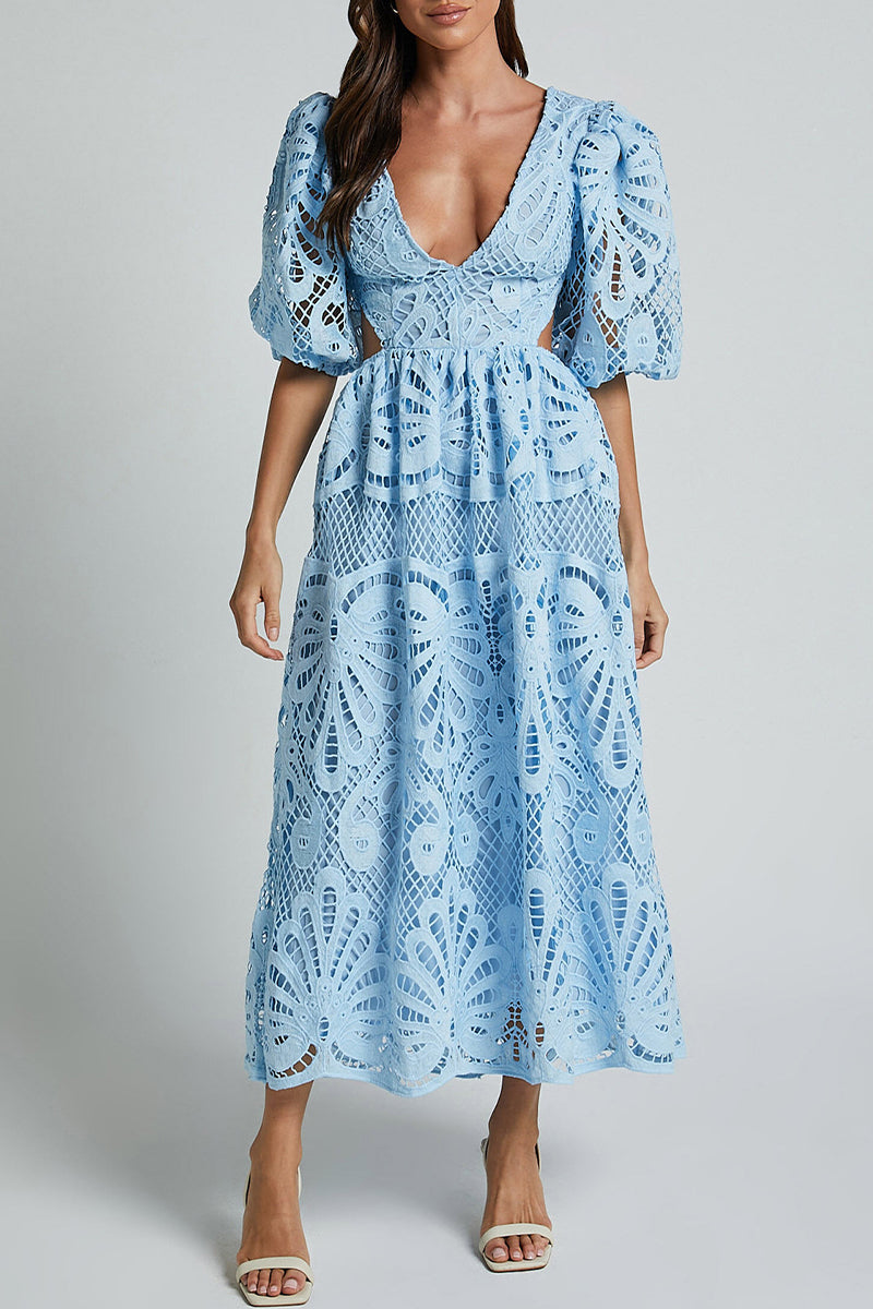 Sexy Spitze A-Linie Kleid mit V-Ausschnitt