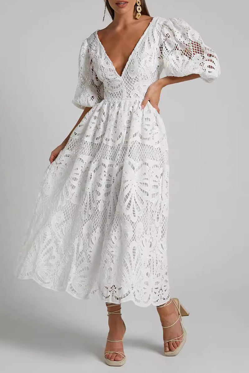 Sexy Spitze A-Linie Kleid mit V-Ausschnitt