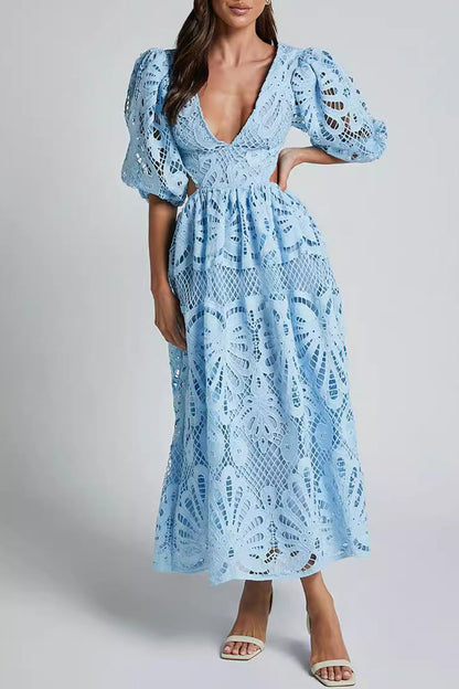 Sexy Spitze A-Linie Kleid mit V-Ausschnitt
