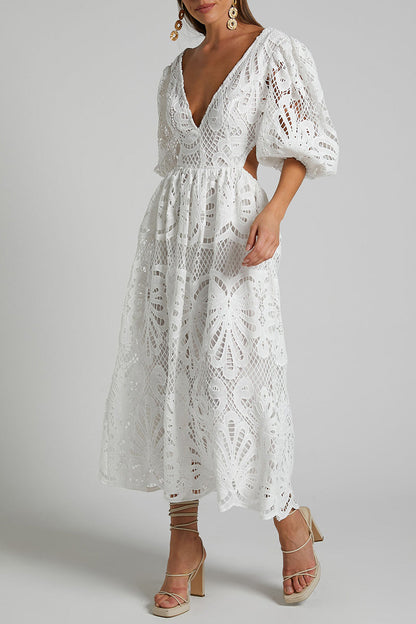 Sexy Spitze A-Linie Kleid mit V-Ausschnitt