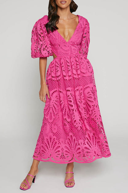 Sexy Spitze A-Linie Kleid mit V-Ausschnitt - BerlinGlamour