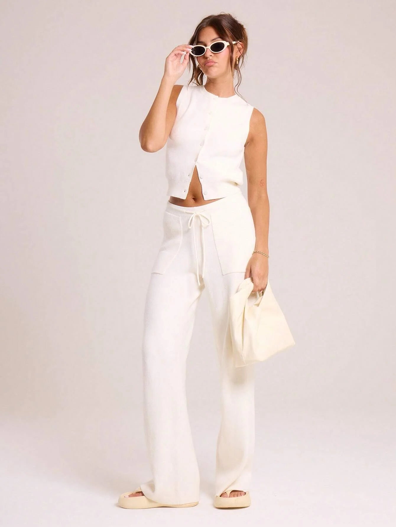 Cropped Top Weich Minimalistisch Knopfleiste Frauen