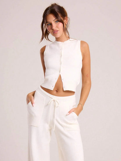 Cropped Top Weich Minimalistisch Knopfleiste Frauen
