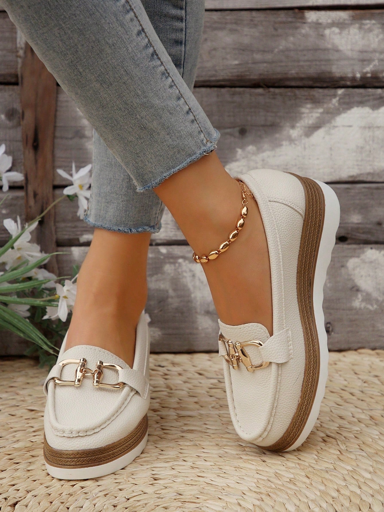 Damen Loafers Elegant Metallbesatz Bequem