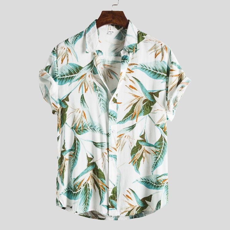 Herren Kurzarmhemd Tropisches Blumenmuster Relaxed Fit