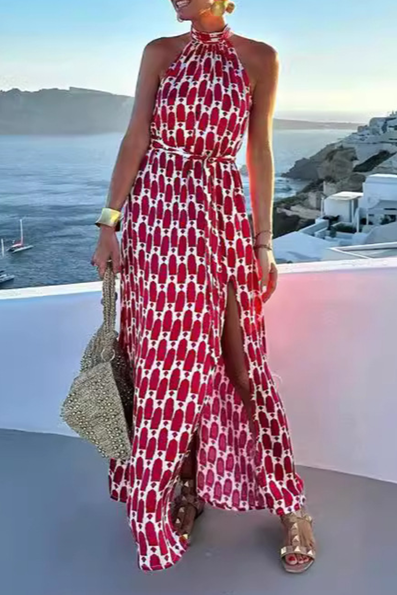 Ärmelloses Kleid Geometrisch Druck Sommerkleid Elegant