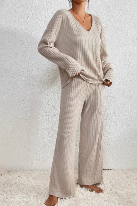 Damen Loungewear Set Zwei-Teilig Rippstrick Bequem - BerlinGlamour
