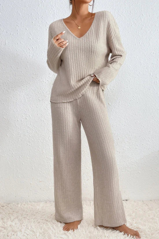 Damen Loungewear Set Zwei-Teilig Rippstrick Bequem