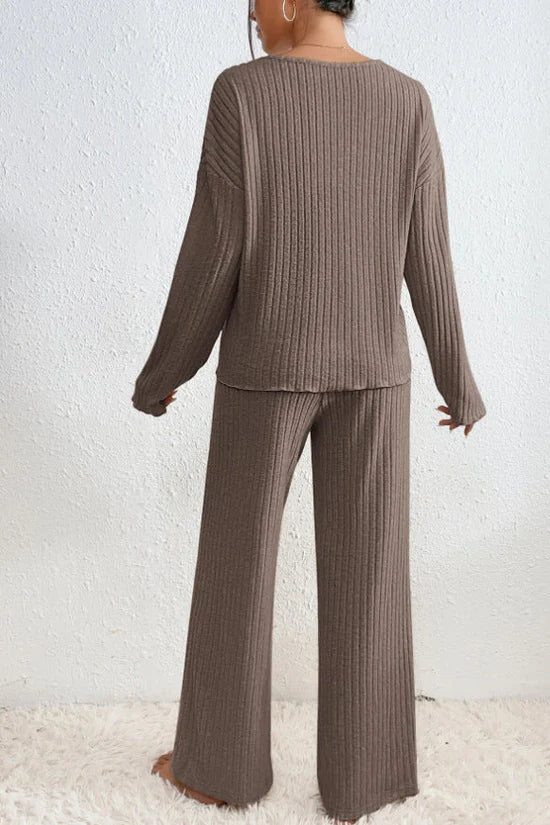 Damen Loungewear Set Zwei-Teilig Rippstrick Bequem