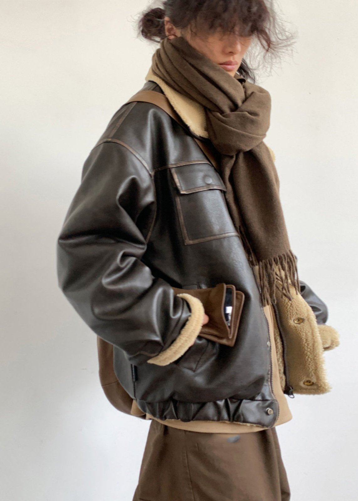 Lederjacke Lammfleece Gefüttert Unisex Stil