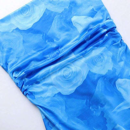 Sommerkleid Aquarellprint Spitzen Spaghettiträger Lang