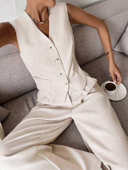Damen Set Ärmelloses Gilet und Weite Jogginghose