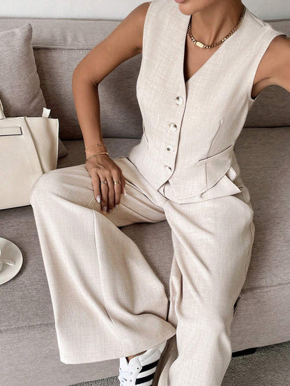 Damen Zweiteiler Weste und Hose Elegantes Outfit
