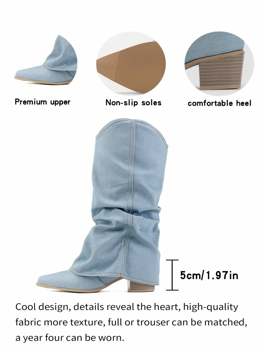 Hohe Denim Stiefel Frauen Slouchy Style