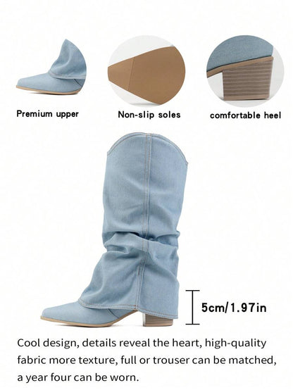 Hohe Denim Stiefel Frauen Slouchy Style