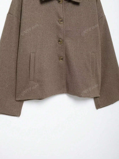 Herren Wolljacke Kurz Knopfleiste Herbstlich Trendy