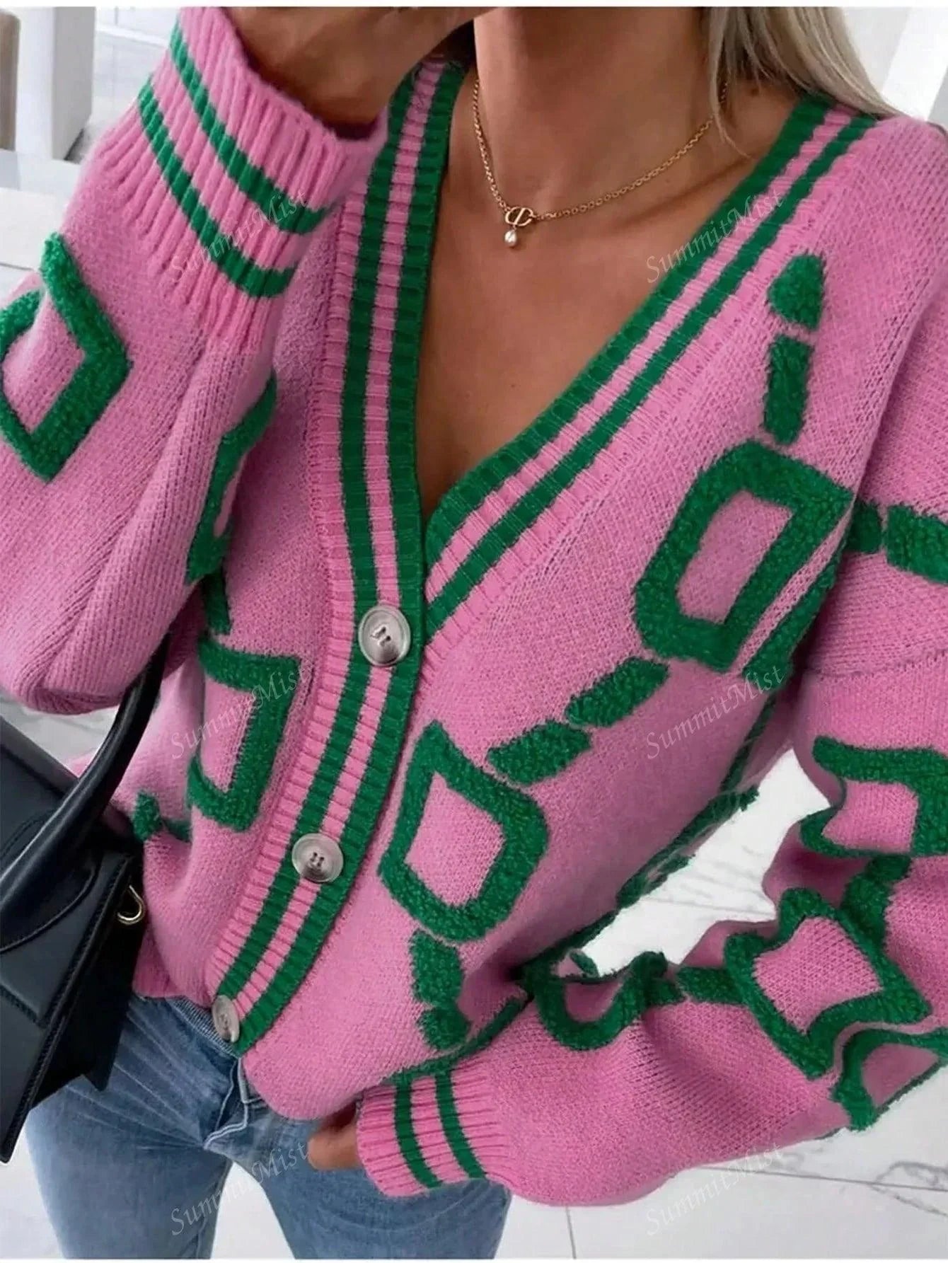 Strickjacke Damen Grafische Drucke Modern