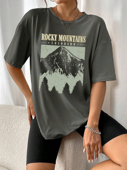 Großes T-Shirt Rocky Mountains Vintage Schwarz Urban Style