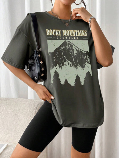 Großes T-Shirt Rocky Mountains Vintage Schwarz Urban Style
