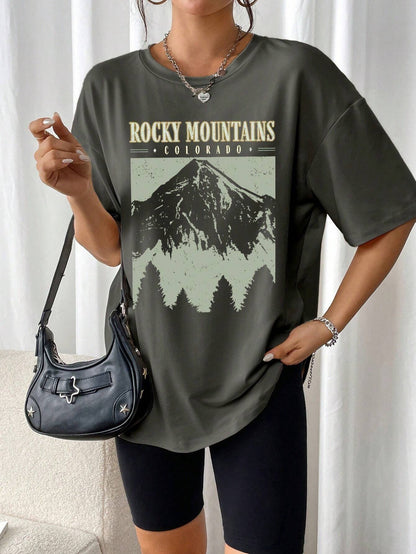 Großes T-Shirt Rocky Mountains Vintage Schwarz Urban Style