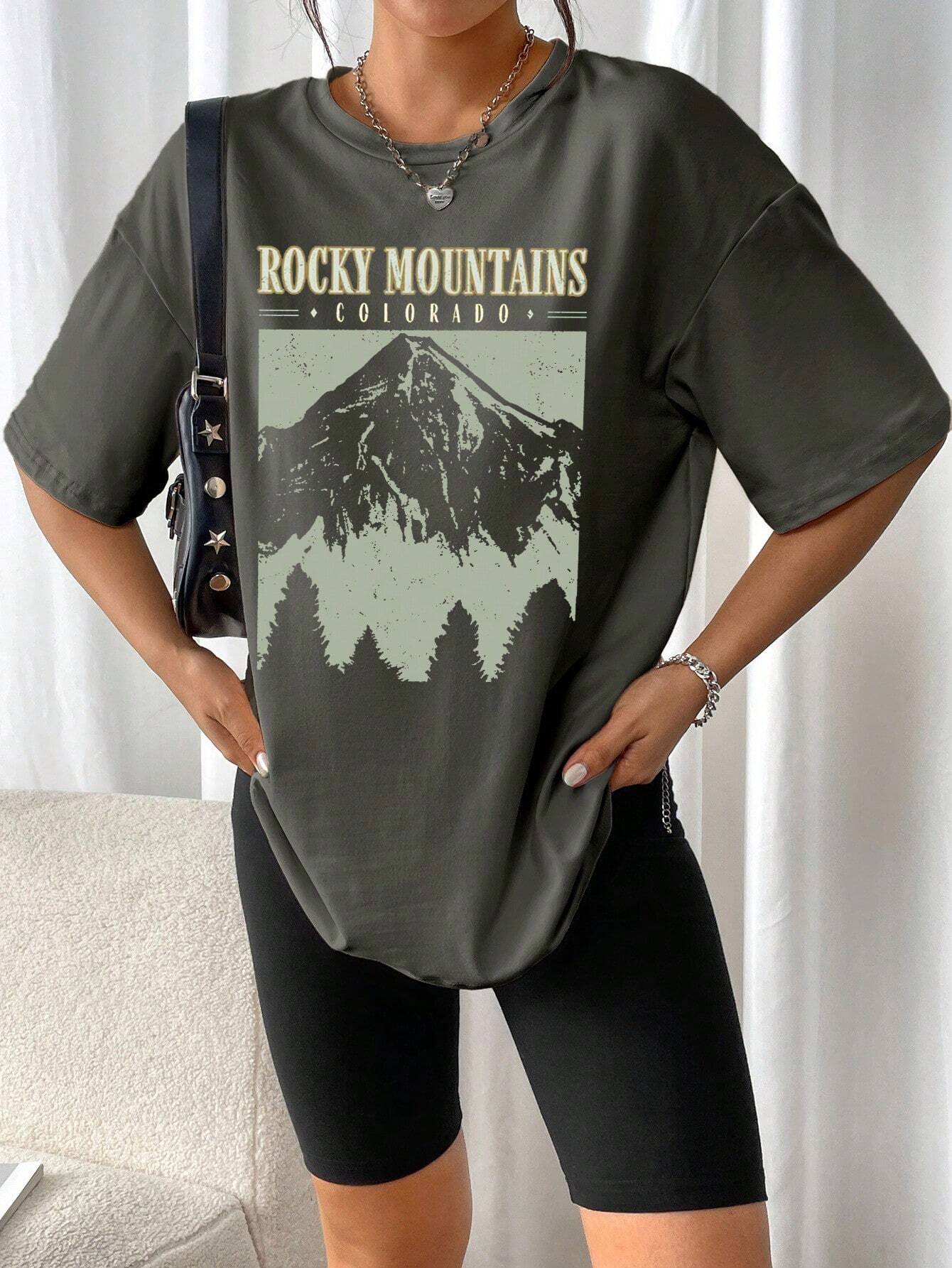 Großes T-Shirt Rocky Mountains Vintage Schwarz Urban Style