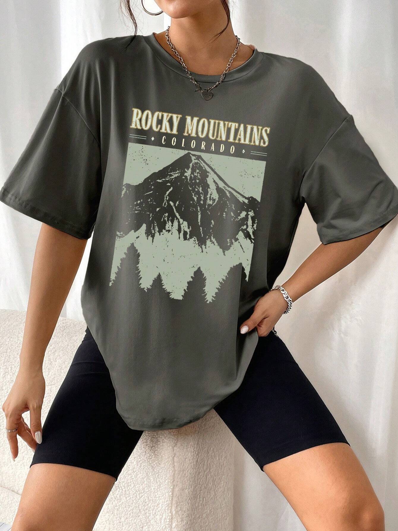 Großes T-Shirt Rocky Mountains Vintage Schwarz Urban Style