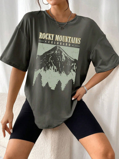 Großes T-Shirt Rocky Mountains Vintage Schwarz Urban Style