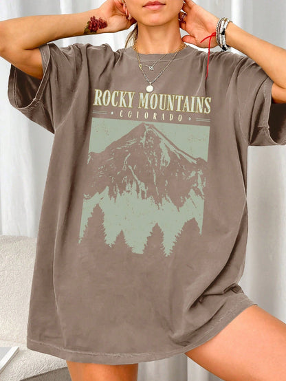 Großes T-Shirt Rocky Mountains Vintage Schwarz Urban Style