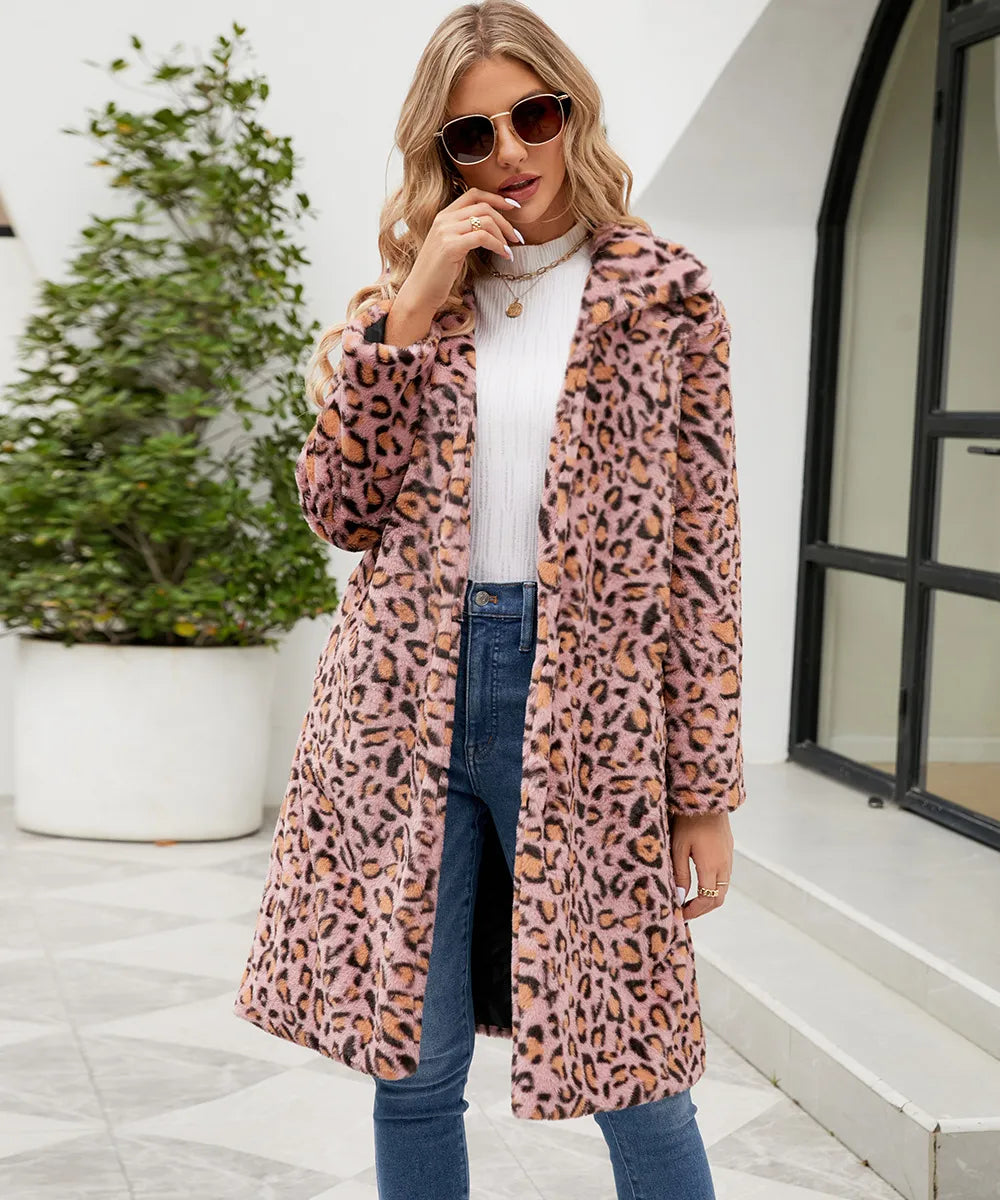 Leopardenmantel Plüsch Warm Damen