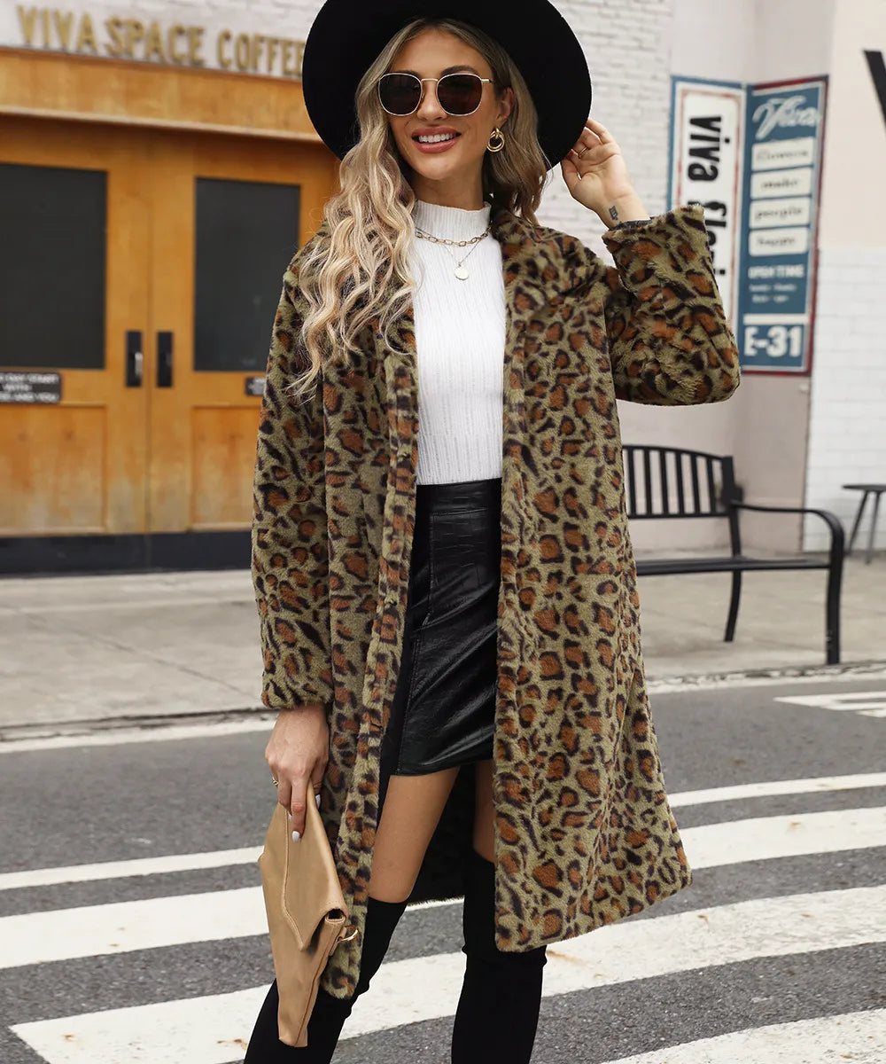 Leopardenmantel Plüsch Warm Damen