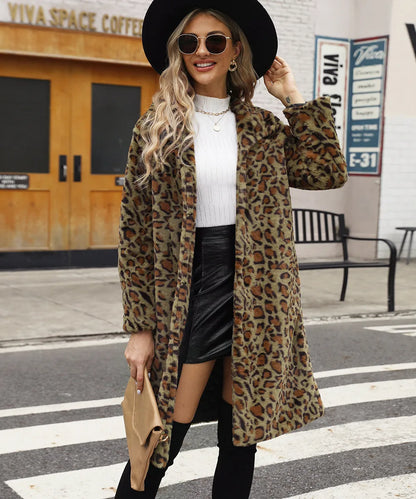 Leopardenmantel Plüsch Warm Damen
