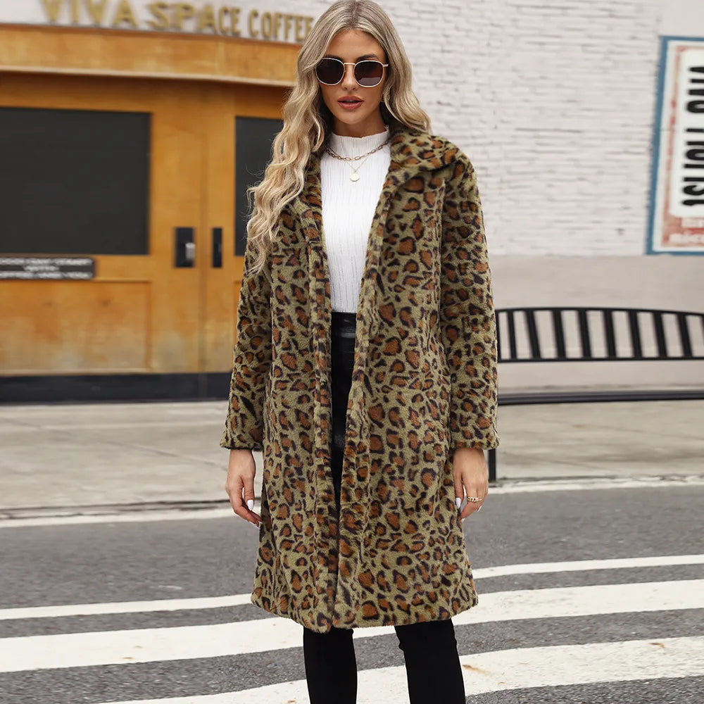 Leopardenmantel Plüsch Warm Damen - BerlinGlamour